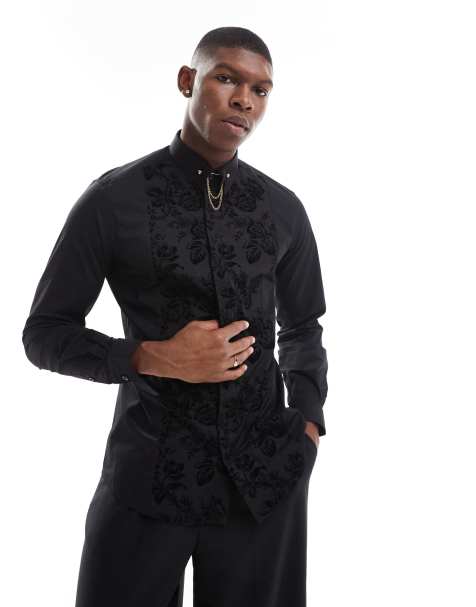 Camisa negra de manga larga de jacquard de Twisted Tailor - view 1