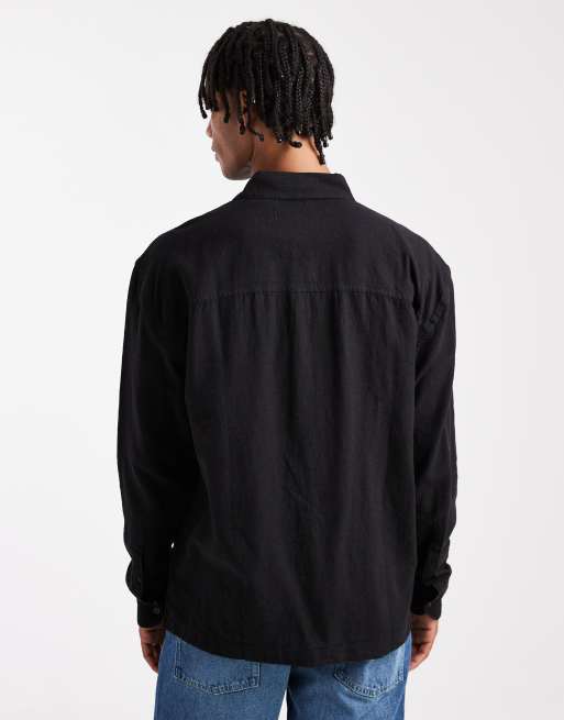 Camisa negra de manga larga de mezcla de lino de Hollister, 3 de 5