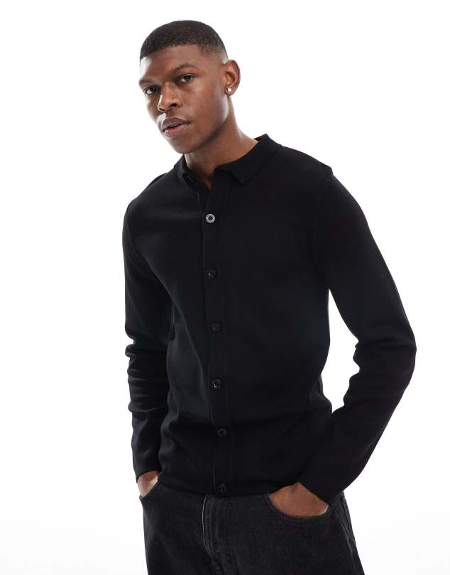 Camisa negra de manga larga de punto de Threadbare - view 1