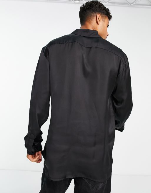 Camisa negra de manga larga de satén de Jack & Jones Premium, 2 de 4