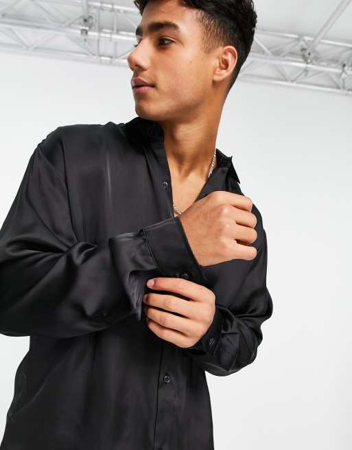 Camisa negra de manga larga de satén de Jack & Jones Premium, 3 de 4