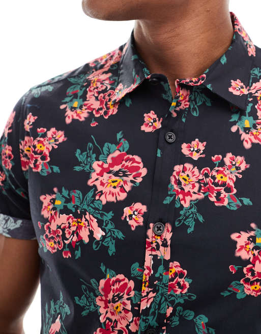 Camisa negra elástica de corte slim con estampado floral de ASOS DESIGN, 3 de 4