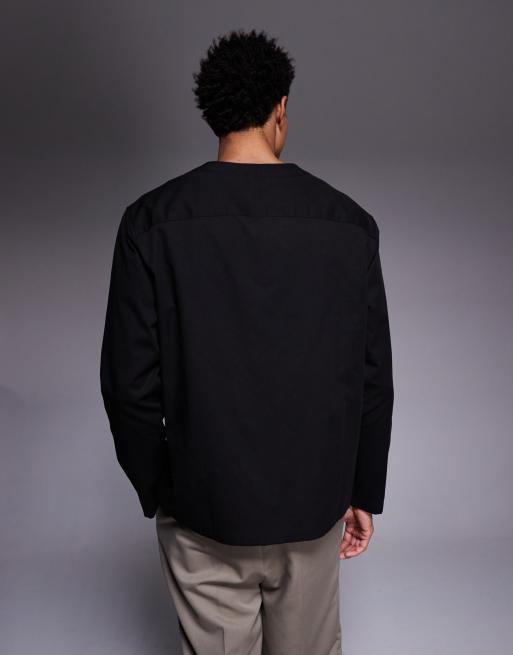 Camisa negra elegante de corte holgado con cuello de pico de ASOS DESIGN, 3 de 5