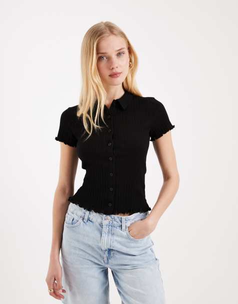 Camisa negra entallada con bordes ondulados de Miss Selfridge - view 1