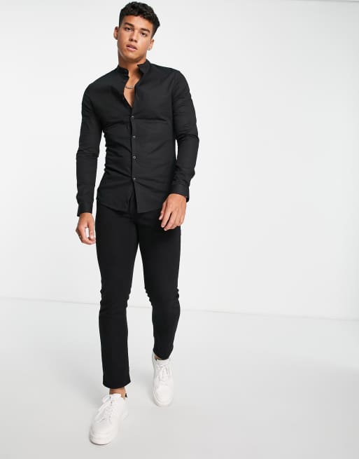 Camisa negra entallada con cuello mao de ASOS DESIGN ASOS