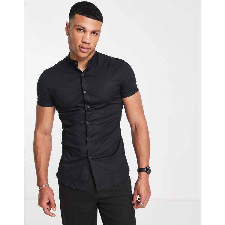 Camisa negra cheap hombre cuello mao