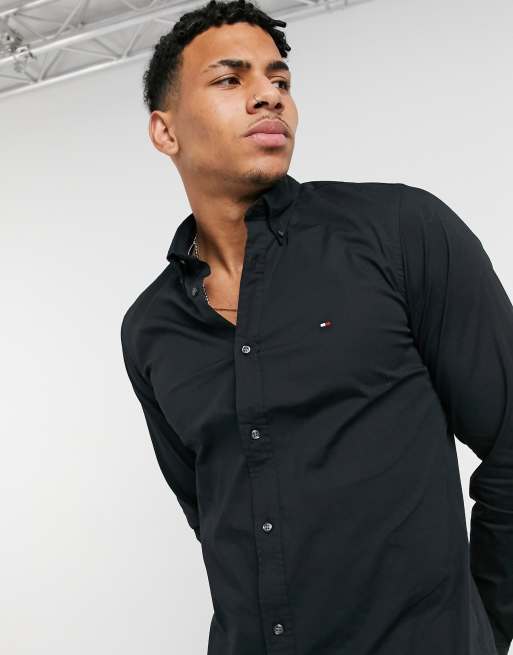 Camisa negra entallada exclusiva ASOS de Tommy Hilfiger |