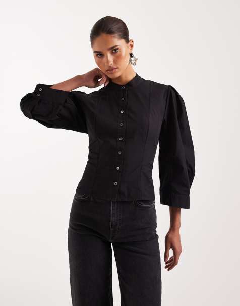 Camisa negra estilo corsé con mangas globo y cordones Maud de AllSaints - view 1