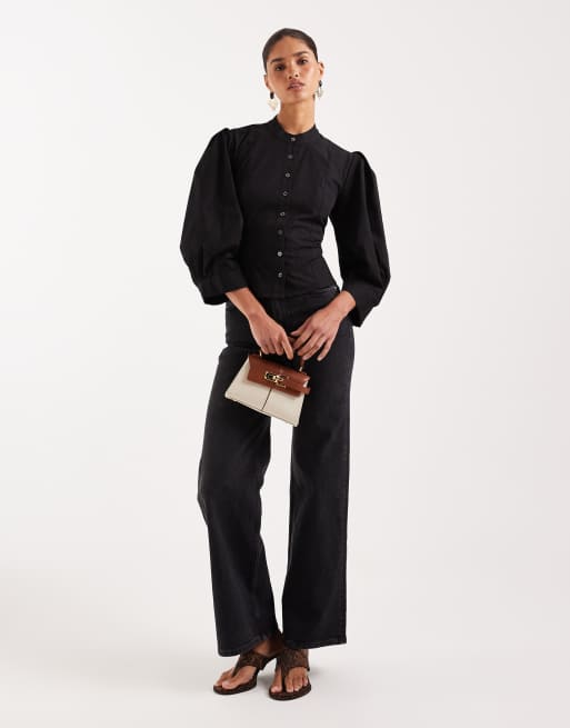 Camisa negra estilo corsé con mangas globo y cordones Maud de AllSaints, 4 de 4