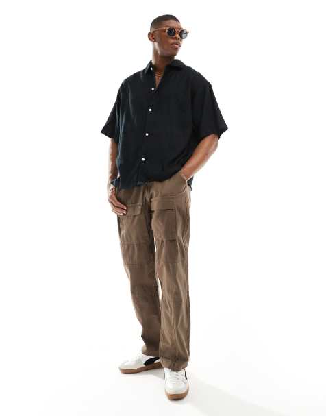 Camisa negra extragrande abotonada de lino de Jack & Jones - view 1