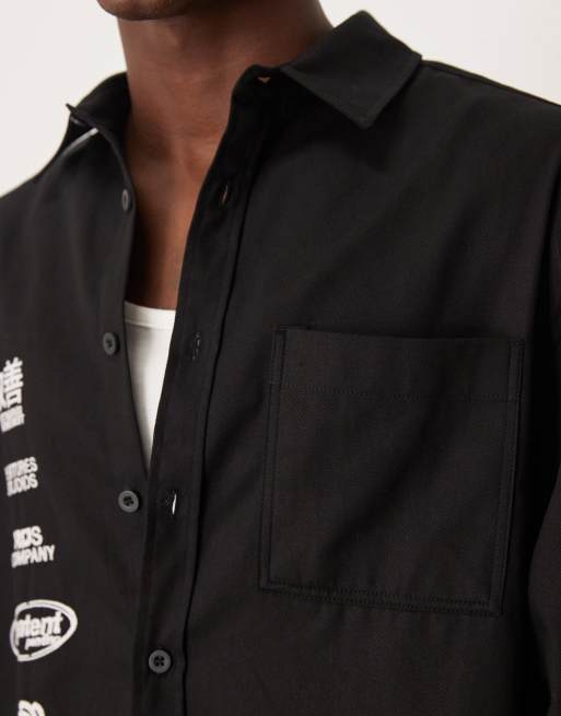 Camisa negra extragrande con bordado de sarga de ASOS DESIGN, 5 de 5