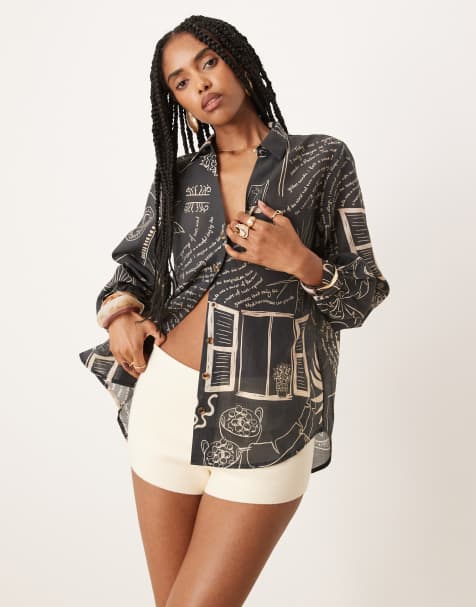 Camisa negra extragrande con estampado de palmera de Never Fully Dressed (parte de un conjunto) - view 1