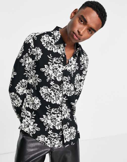 Camisa negra extragrande con estampado floral de Devils Advocate