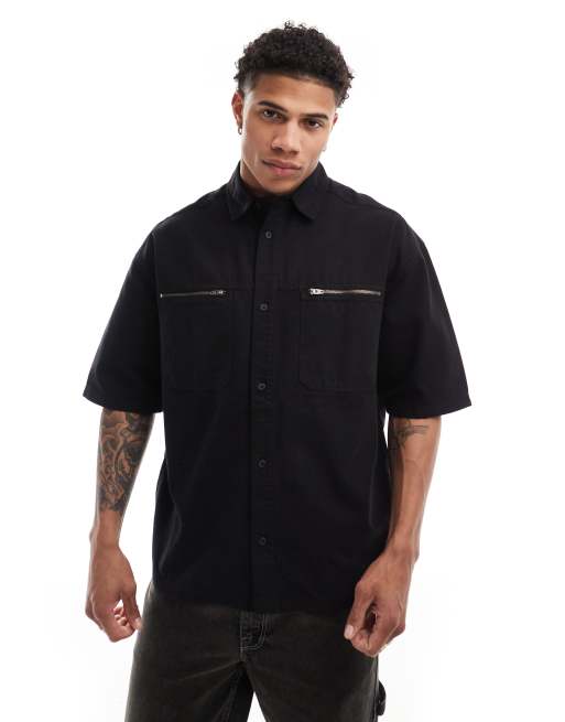 Camisa negra extragrande de estilo años 90 con cremallera de ASOS DESIGN 
