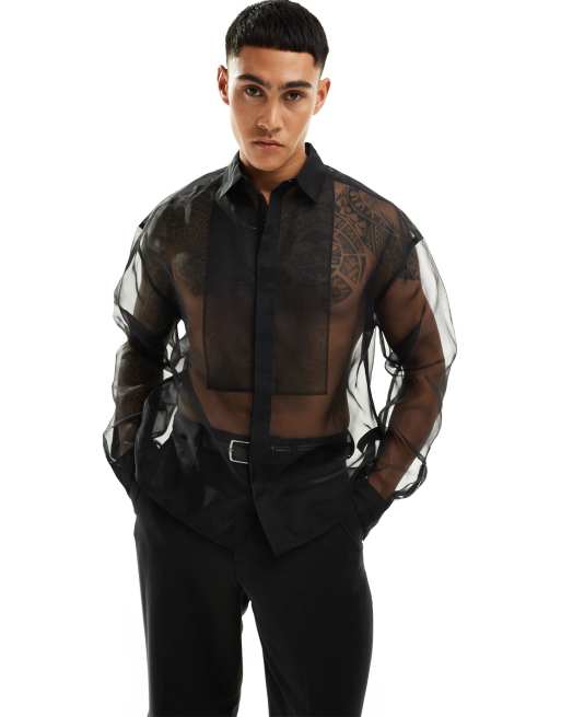 Camisa negra extragrande de estilo años 90 de organza de ASOS DESIGN