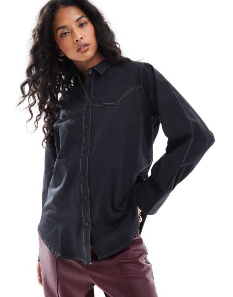 Camisa negra extragrande de estilo wéstern con pespuntes en contraste de ASOS DESIGN - view 1