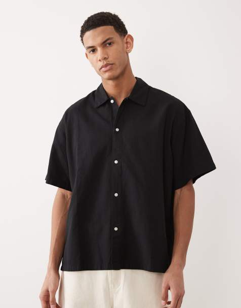 Camisa negra extragrande de manga corta de mezcla de lino de Jack & Jones - view 1