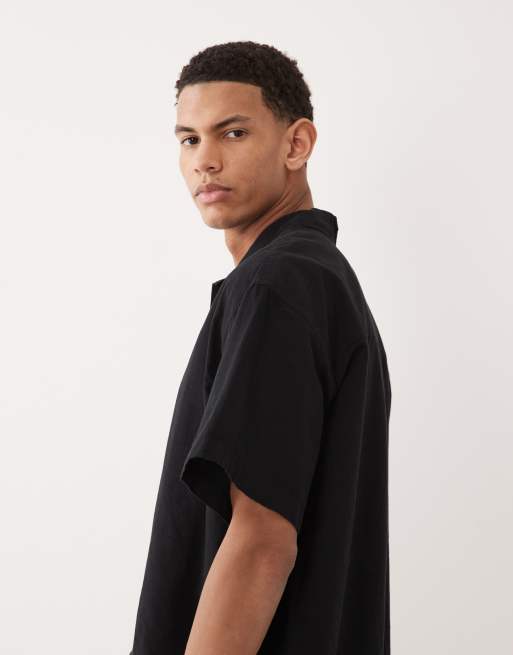 Camisa negra extragrande de manga corta de mezcla de lino de Jack & Jones, 4 de 5