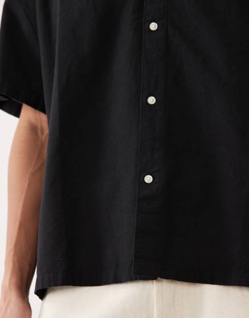 Camisa negra extragrande de manga corta de mezcla de lino de Jack & Jones, 5 de 5