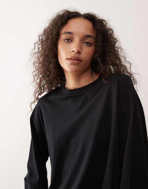 Camisa negra extragrande de manga larga con aberturas laterales de Monki, 3 de 4
