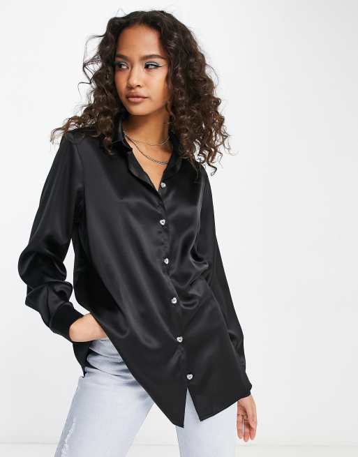 Camisa negra de botones hot sale