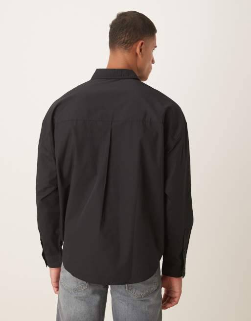Camisa negra extragrande sin cierres con bajo ancho de popelina de ASOS DESIGN, 3 de 5