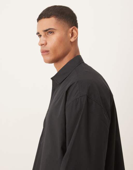 Camisa negra extragrande sin cierres con bajo ancho de popelina de ASOS DESIGN, 4 de 5