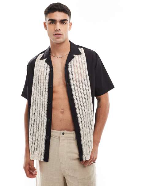 Camisa negra holgada con cuello de solapas de ASOS DESIGN - view 1