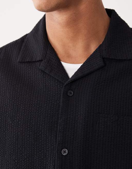 Camisa negra holgada con cuello de solapas de sirsaca de ASOS DESIGN, 3 de 5
