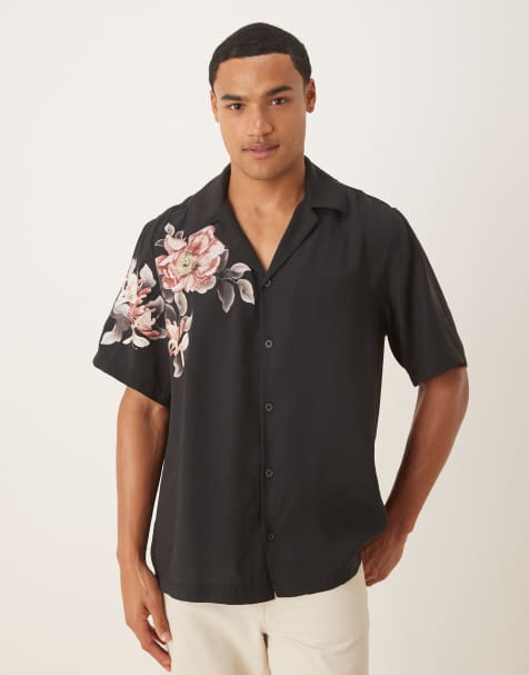 Camisa negra holgada con detalle de estampado floral de ASOS DESIGN - view 1