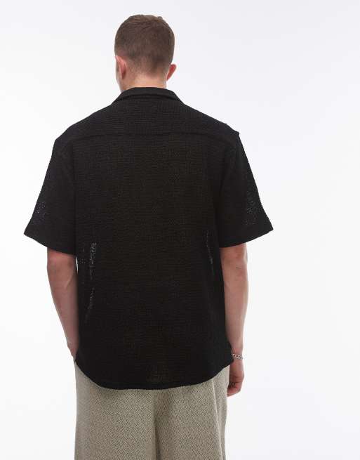 Camisa negra holgada de manga corta de croché calado de Topman, 2 de 4