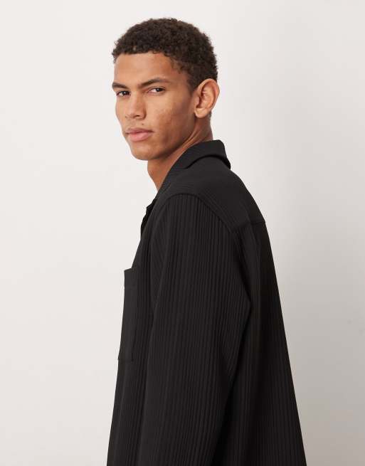 Camisa negra holgada plisada con cuello de solapas de ASOS DESIGN (parte de un conjunto), 4 de 5