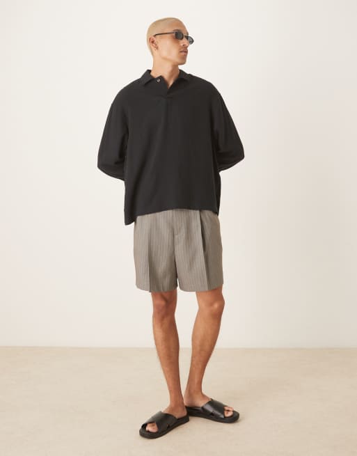 Camisa negra sin cierres de corte cuadrado extragrande de mezcla de lino de ASOS DESIGN, 4 de 4