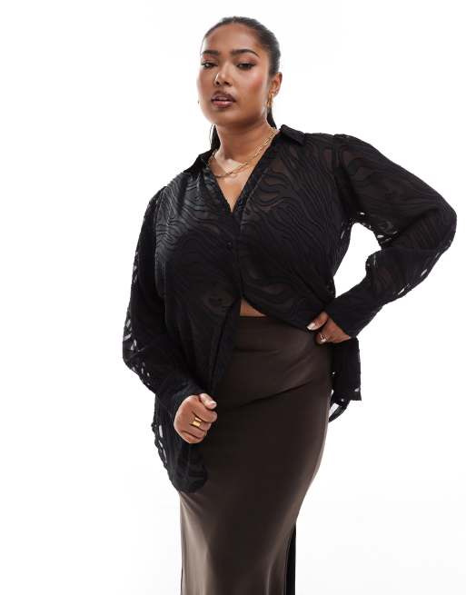 Camisa negra traslúcida de devoré de Yours