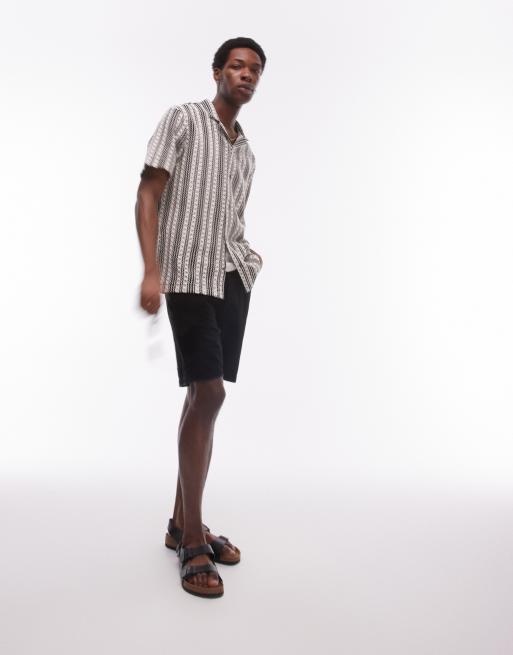 Camisa negra y blanca a rayas holgada de manga corta de croché de Topman, 2 de 4