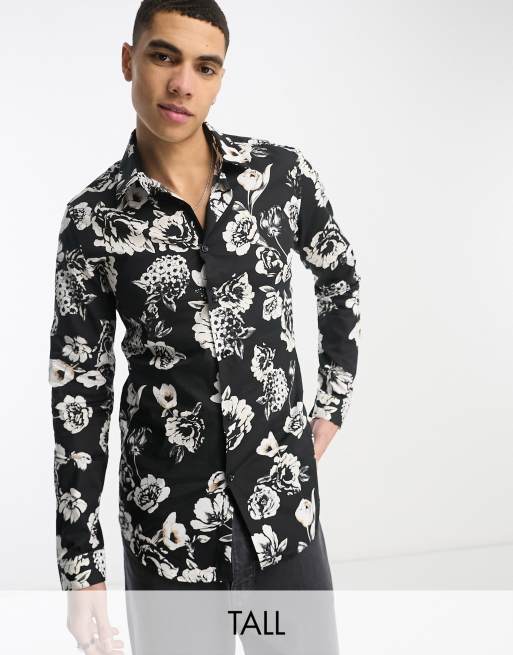 Camisa negra con flores shops blancas