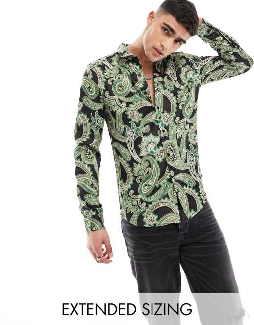 Camisa negra y verde con estampado de cachemir de ASOS DESIGN