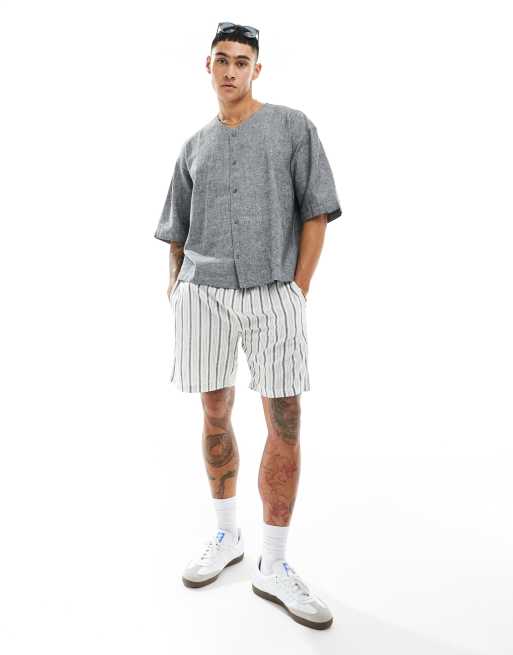 Camisa negro apagado extragrande estilo béisbol de mezcla de lino de Weekday