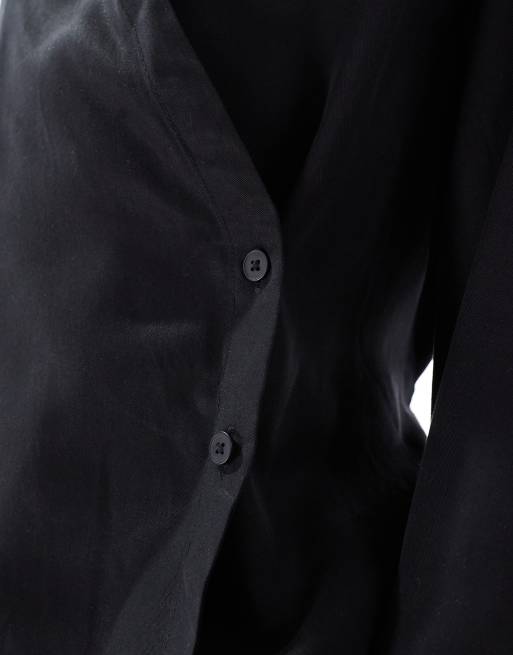 Camisa negro lavado cruzada con detalle de lazada de ASOS DESIGN (parte de un conjunto), 3 de 4