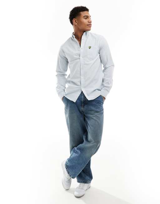 Camisa Oxford a rayas azul claro con logo de Lyle & Scott, 4 de 4