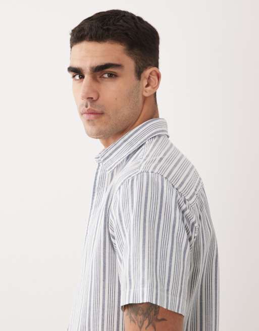 Camisa Oxford a rayas azules de manga corta de Jack & Jones, 4 de 5