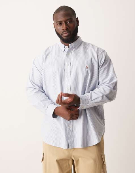 Camisa Oxford a rayas azules y blancas con logo distintivo de Polo Ralph Lauren Big & Tall - view 1