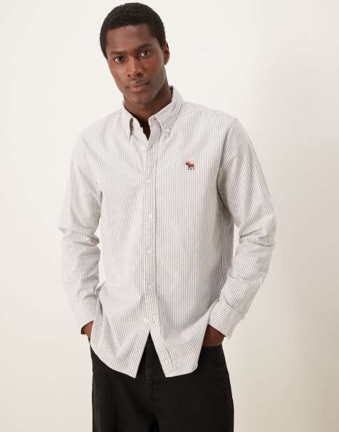 Camisa Oxford a rayas grises con logo de icono de Abercrombie & Fitch - view 1