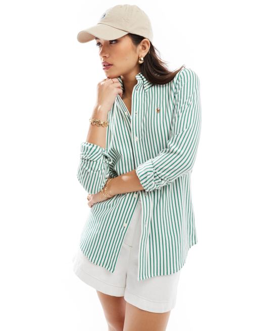 Camisa Oxford a rayas verdes con logo de punto de Polo Ralph Lauren
