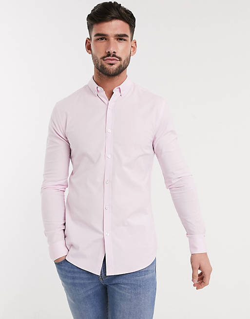 Camisa Oxford ajustada de manga larga en rosa de New Look