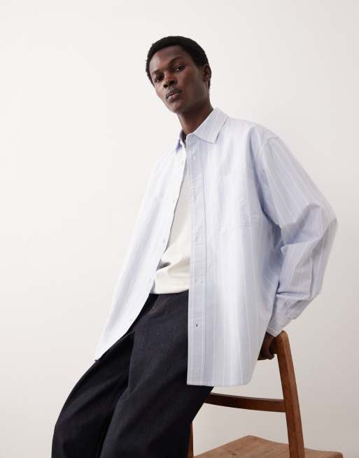 Camisa Oxford azul a rayas blancas ultragrande de ASOS COLLECTIVE, 2 de 7