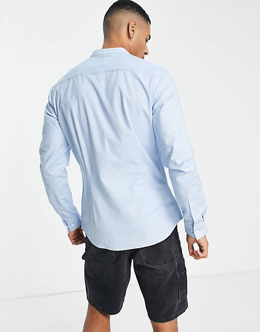 De Verdad cansado cortesía Camisa Oxford azul claro de corte slim con cuello mao y diseño de hilo  tintado de ASOS DESIGN | ASOS