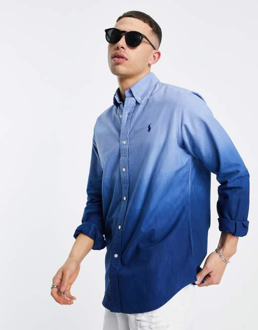 Camisa Oxford azul de corte estándar ajustado con diseño teñido degradado de Polo Ralph Lauren