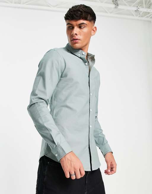 Camisa Oxford azul verdoso pálido de corte slim de ASOS DESIGN, 3 de 4