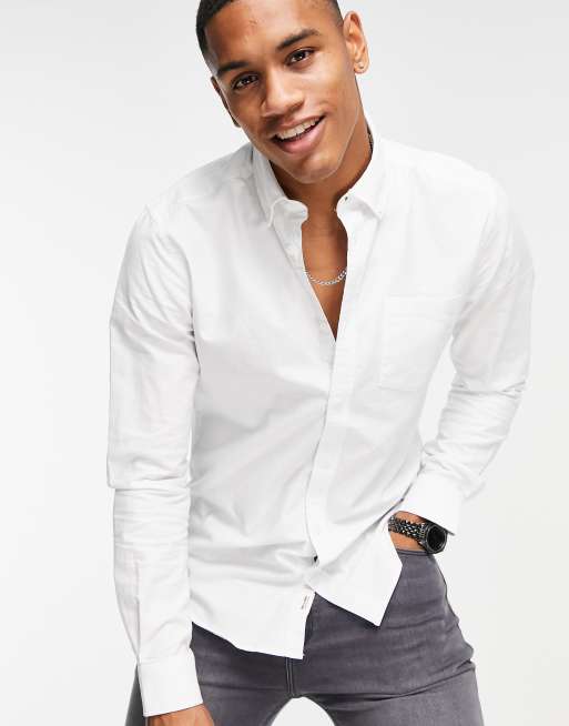 Camisa Oxford blanca abotonada de corte slim de Only & Sons |  CamaragrancanariaShops